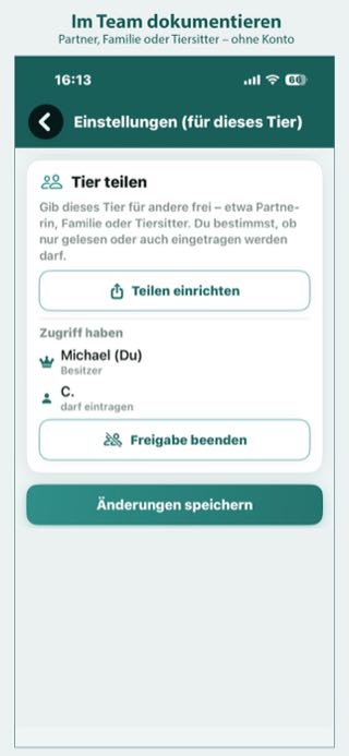 Im Team dokumentieren – Partner, Familie oder Tiersitter – ohne Konto