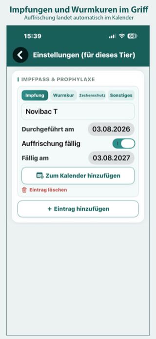 Impfungen und Wurmkuren im Griff – Auffrischung landet automatisch im Kalender